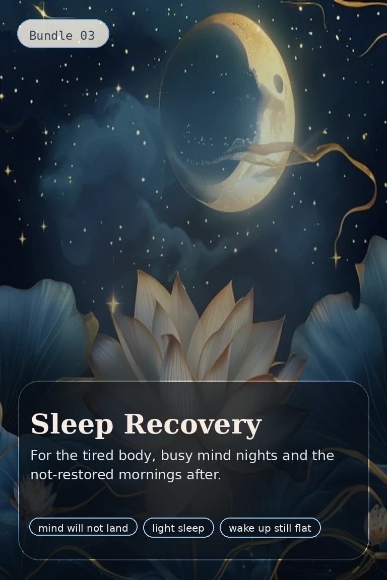 Sleep Recovery bundle artwork with lotus, moon halo, and gentle night particles