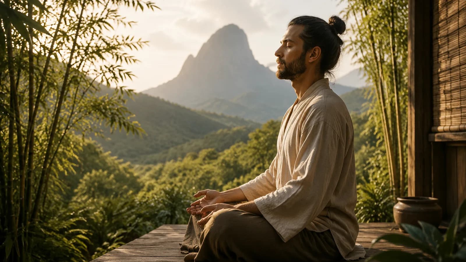 Cena lusofona de meditacao sentada inspirada na pratica daoista