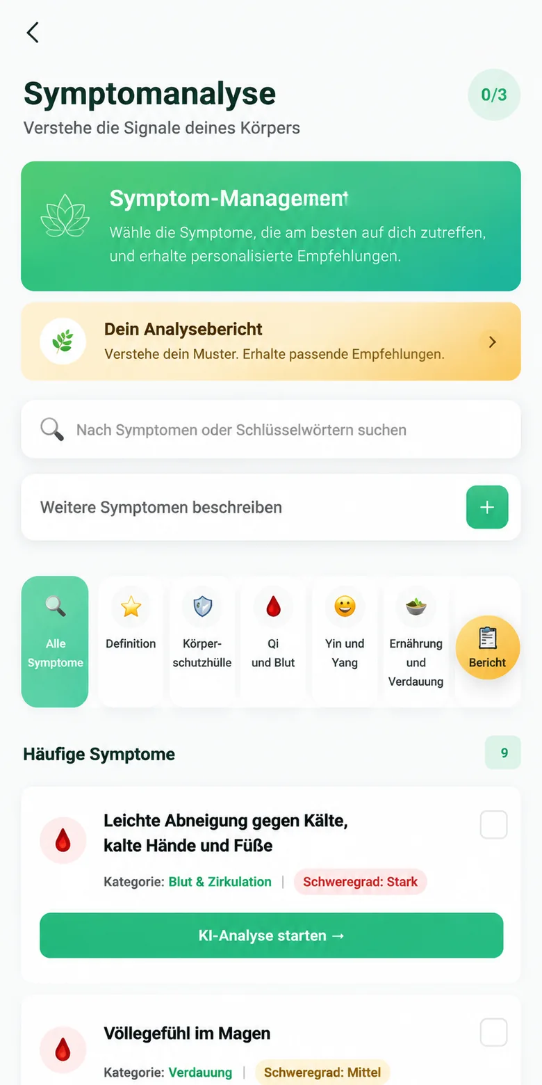 Deutscher CureQi Screen fuer eine klarere Muster und Qi Einordnung