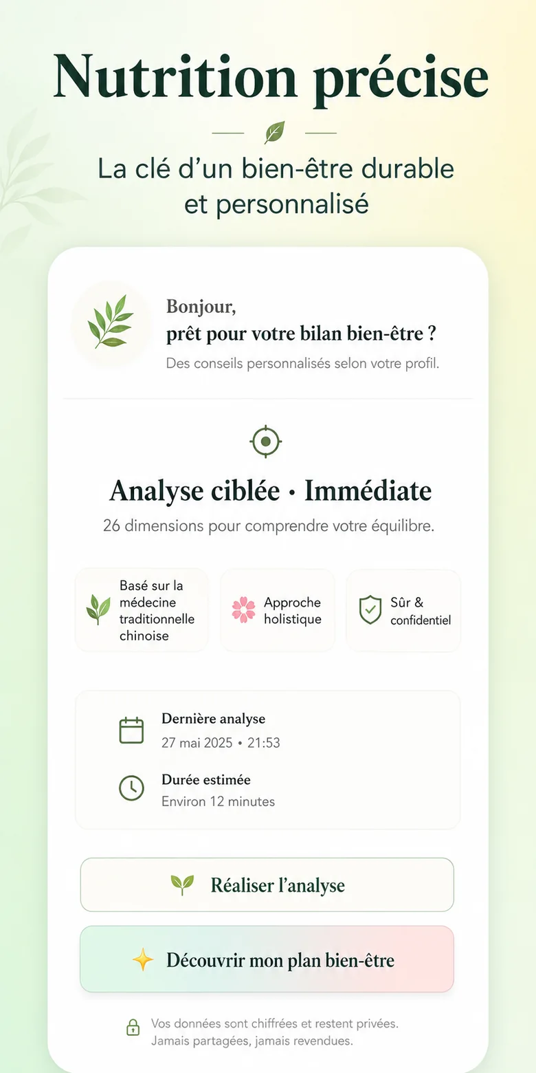 Capture CureQi en francais montrant un check-in rapide du signal du corps